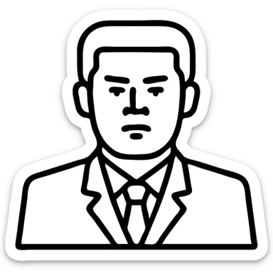 Portrait of a North Korean man, serious and stern, official portrait of a chief engineer at a shipyard, wearing formal dark clothing, neutral background, restrained style, DPRK propaganda style portrait, minimalist, masculine, confident gaze sticker