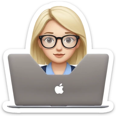 Young woman in front of laptop working from home. Create the second image with a white sticker background. sticker