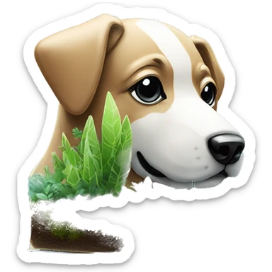 A dog made of glass mirror crystals prisms glass transparent filled with plants as a terrarium with graffiti doodles sticker