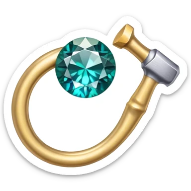 Create a bright and eye-catching emoji symbolizing jewelry craftsmanship and the art of making jewelry. Include a sparkling gemstone, a delicate ring, and tools like a hammer or chisel. The design should be elegant, with fine details and a luxurious feel, representing the precision and artistry of jewelry making. Use vivid colors like gold, silver, and deep jewel tones for the gemstone. Ensure the icon has a transparent background. sticker