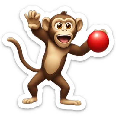 A monkey throws darts at a red ball sticker