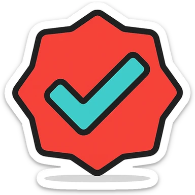 Check mark in the style of YouTube's verified badge, simple and bold with slight shadow for depth sticker