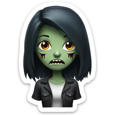 girl zombie with black long hair with teeth and serious face  sticker