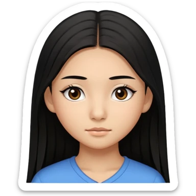 a tan chinese-american 15 year old girl with middle part long straight black hair down to her chest dark brown eyes. .eyelashes  sticker