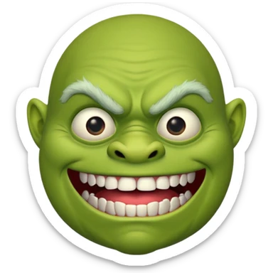 ugly green ogre with no hair a black mouth with janky white teeth sticker