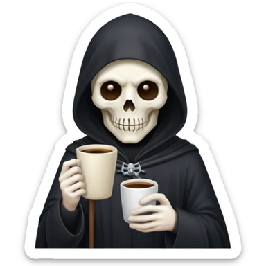 Cute grim reaper holding iPhone and coffee sticker