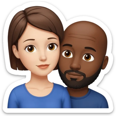 a white woman with short brown hair and a black man with no hair and a beard are facing one each other and looking at each other lovely sticker