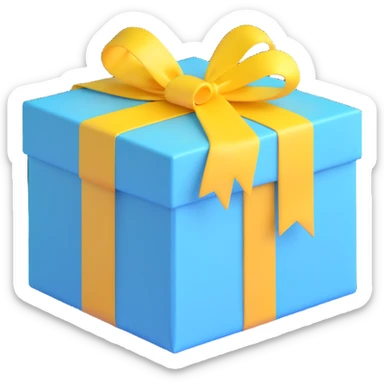 light blue gift box with yellow ribbon sticker