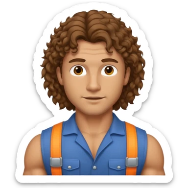 Hot male engineer with curly brown mullet hair and muscles sticker