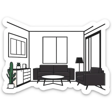 minimalist room interior with modern furniture sticker