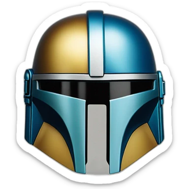 shiny mandalorian helmet with blue/gold accents sticker