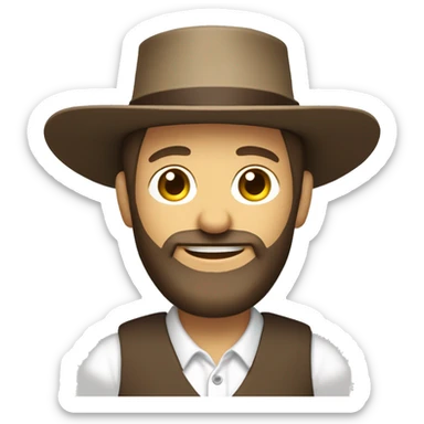 Amish man white with brown straw hat building a building with beard without a mustache smiling  sticker