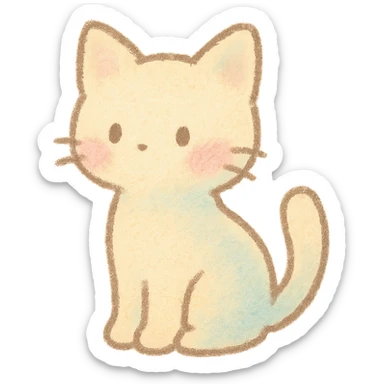 small pastel kitten silhouette, Japanese hand-drawn soft sticker style, full object, transparent background, with blushing cheeks sticker