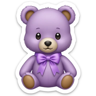 Teddy bear wearing a lilac ribbon around its neck  sticker