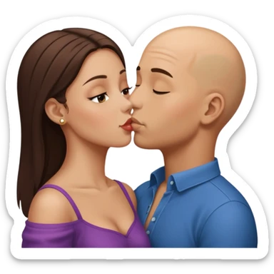 Bald boy kissing a brunette girl sticker
