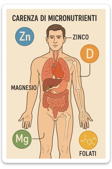 corpo umano in carenza di micronutrienti come zinco, magnesio, vitamina D, folati, in italiano sticker