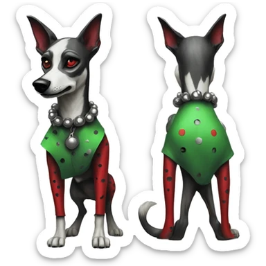 Edgy Punk dog spiked collar tattoos Green gray black red punk dog Harley Quinn as a dog mime clown harlequin facepaint tattoos punk lurcher surrealism  sticker