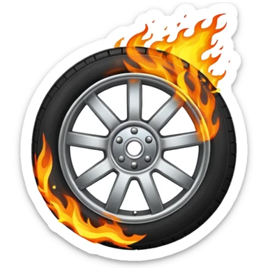a car wheel on fire with sparks flying from underneath sticker