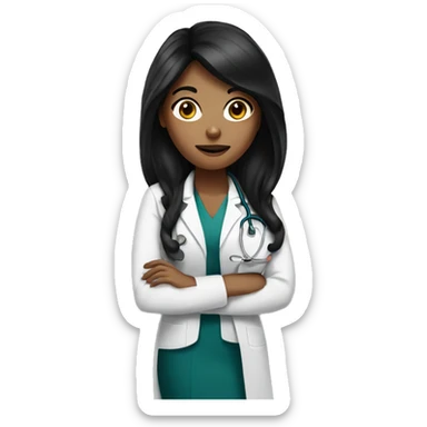 tan girl doctor with long black hair  sticker