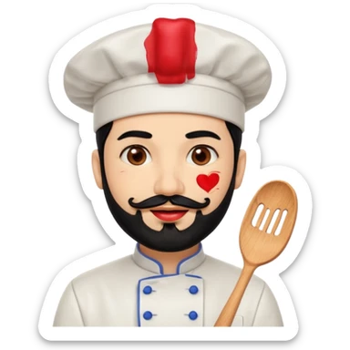 CHEF CON PELO NEGRO Y BARBA NEGRA, OJOS MARRON OSCURO. SONRIE Y TIENE MARCAS DE BESOS CON PINTALABIOS sticker
