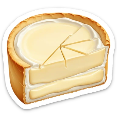 cinematic-realistic-brie-cheese-emoji,-featuring-a-creamy gooey center,-soft-ripened-cheese-with-a-delicate-rind-rendered-with-lifelike-detail-and-inviting,-natural-lighting. sticker