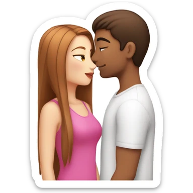 white girl with pink straight hair kissing a hispanic boy with brown brown hair sticker