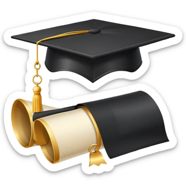 Graduation cap with diploma and honor roll medal sticker