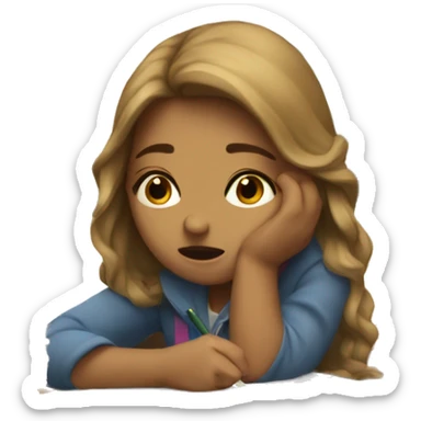 Girl with light brown hair crying over math homework  sticker