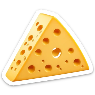 A 3D cartoon cheese wedge with holes, bright yellow tone, Memoji-style. sticker
