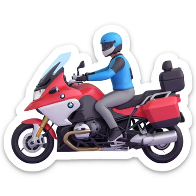 BMW RT1200 touring motorcycle with rider on scenic mountain road sticker