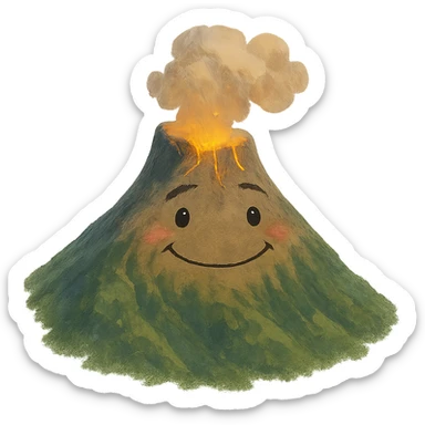 ghibli style smiling volcano sticker