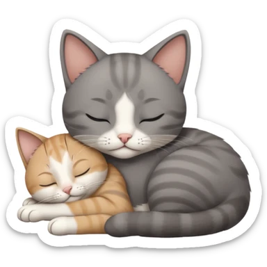 dark grey and white small cat with his eyes closed, leaning his head on his paw while leaning on his elbow lying down sticker