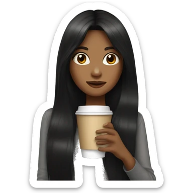 a girl with long black hair drinks coffee sticker