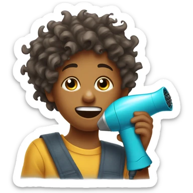 Little kid dries wet sail with hair dryer sticker