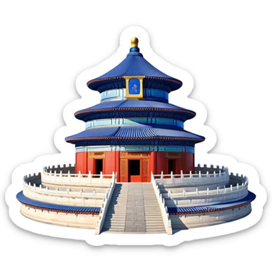 Temple of Heaven in Beijing, circular blue roof temple, ancient Chinese religious building, emoji style sticker