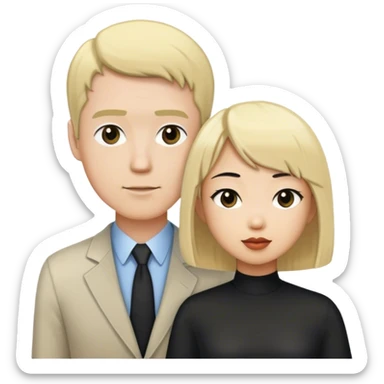 Blonde White Tall Man and Black bob haircut Petite Asian Woman sticker