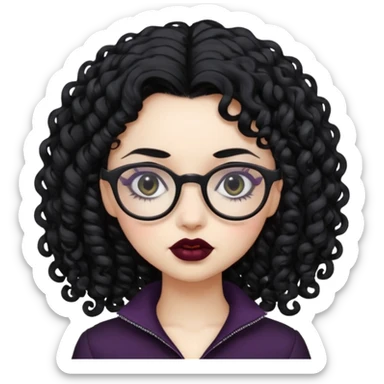 curly gothic girl with glasses sticker