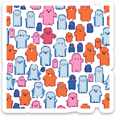 The four classic Pacman ghosts (red, pink, blue, and orange) lined up together sticker
