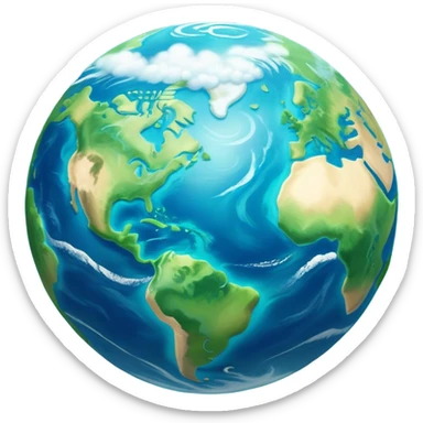 Cinematic Realistic Earth Emoji, depicted with vibrant blue oceans, clouds, and lush green continents rendered in exquisite detail, high shine, and a soft radiant glow that captures the dynamic, life-sustaining beauty of our home planet. sticker