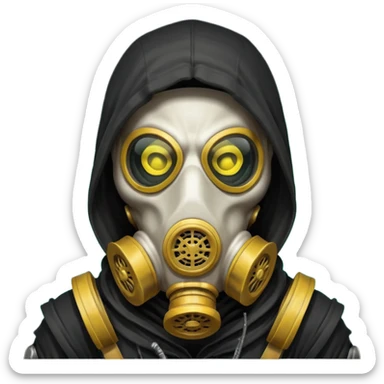 skeleton wearing a gas mask portrait, head and shoulders only, dark hood, glowing eyes inside mask, post-apocalyptic vibe, 3D cartoon, mobile game icon style, clean background, no text, no watermark
 sticker