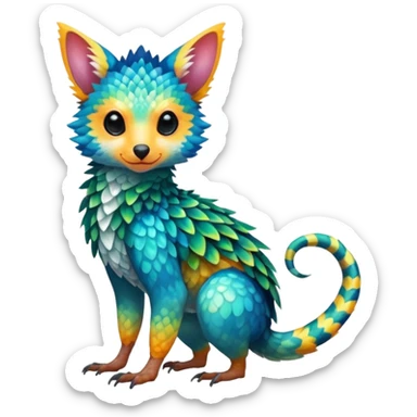 Colorful tropical exotic shiny beautiful fantasy-Trico-Cacomistle-oncilla-animal-hybrid (full body) sticker