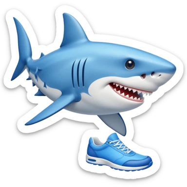 A shark with blue shoes sticker