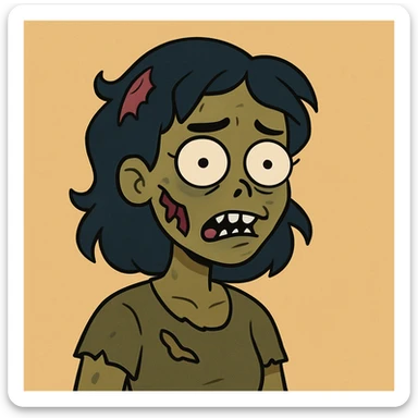 cartoon style portrait of a brown-skinned zombie girl sticker