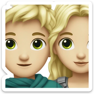 blonde boy with blue eyes with dark haired girl with green eyes sticker