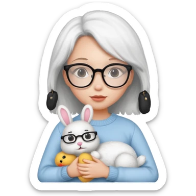 Girl with glasses → holding a toy rabbit sticker