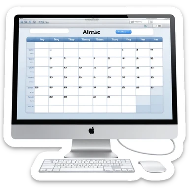 front-facing iMac showing a day schedule with vertical hours (9am, 10am, 11am) and horizontal client slots, some slots clearly booked sticker