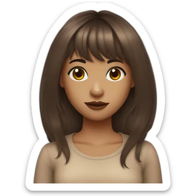 a girl with brown long hair and bangs and a septum ring in her nose sticker
