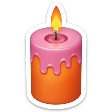 Draw a pink candle with a flame on it that looks 15 degrees tilted from a bird's eye view. sticker