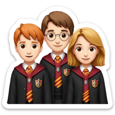 harry potter, ronald weasley and hermione granger in gryfinndor uniform sticker
