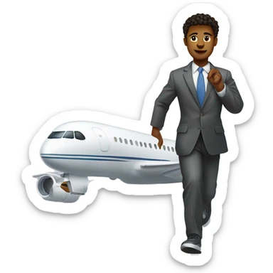 Young man striding a passenger jet flying throu cloudy skies sticker